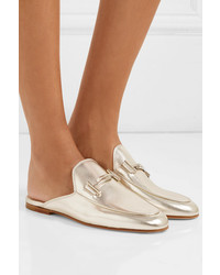 Tod's Embellished Metallic Leather Slippers