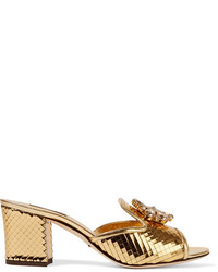 Gold Embellished Leather Mules
