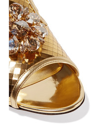Dolce & Gabbana Crystal Embellished Metallic Leather Mules Gold