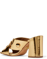 Michael Kors Michl Kors Collection Brianna Embellished Metallic Leather Mules Gold