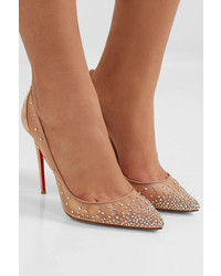 Christian Louboutin Follies 100 Crystal Embellished Mesh And Metallic Leather Pumps