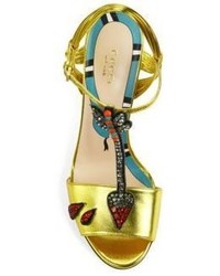 Gucci Allie Embellished Metallic Leather Sandals