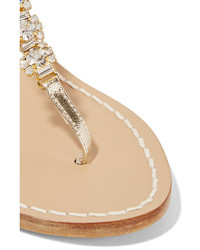Musa Crystal Embellished Metallic Leather Sandals Gold