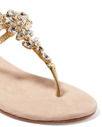 Musa Swarovski Crystal Embellished Metallic Leather Sandals Gold