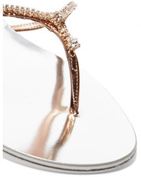 Giuseppe Zanotti Wishbone Crystal Embellished Metallic Leather Sandals Gold