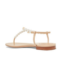 Rene Caovilla Faux Pearl Embellished Leather Sandals