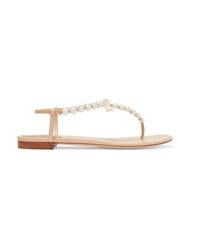 Rene Caovilla Faux Pearl Embellished Leather Sandals
