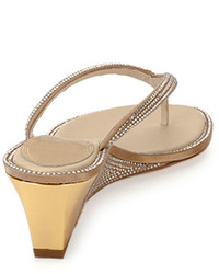Rene Caovilla Crystal Embellished Wedge Thong Sandal Gold
