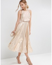 Asos Metallic Crop Top Embellished Midi Dress
