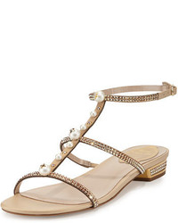 Gold Embellished Satin Sandals