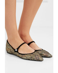 Tabitha Simmons Hermione Sequined Lace And Canvas Point Toe Flats