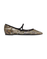 Tabitha Simmons Hermione Sequined Lace And Canvas Point Toe Flats