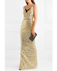 Dolce & Gabbana Crystal Embellished Sequined Stretch Satin Gown