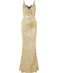 Dolce & Gabbana Crystal Embellished Sequined Stretch Satin Gown