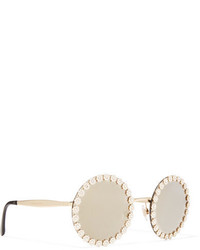 Dolce & Gabbana Round Frame Embellished Gold Tone Mirrored Sunglasses