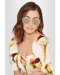 Dolce & Gabbana Round Frame Embellished Gold Tone Mirrored Sunglasses