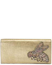 Gucci Broadway Embroidered Lizard Clutch Bag Gold