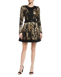 Andrew Gn Long Sleeve Metallic Embroidered Dress Blackgold