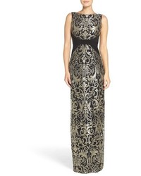 Adrianna Papell Embroidered Jersey Column Gown