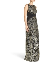 Adrianna Papell Embroidered Jersey Column Gown