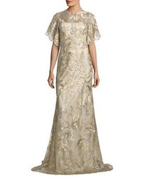 David Meister Metallic Embroidered Gown