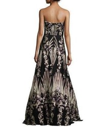 David Meister Strapless Embroidered Ball Gown