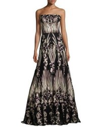 David Meister Strapless Embroidered Ball Gown