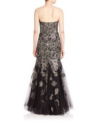 Alberto Makali Strapless Floral Applique Gown