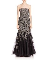 Alberto Makali Strapless Floral Applique Gown