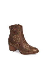 Gold Embroidered Leather Ankle Boots