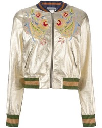 Gold Embroidered Leather Bomber Jacket