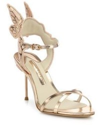 Gold Embroidered Leather Heeled Sandals