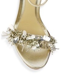 Monique Lhuillier Marlowe Embroidered Metallic Leather Sandals