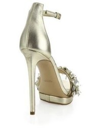 Monique Lhuillier Marlowe Embroidered Metallic Leather Sandals