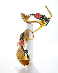 Gucci Ophelia Embroidered Metallic Sandal Gold