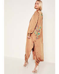 Missguided Rose Gold Floral Embroidered Duster Jacket