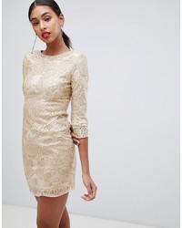 Gold Embroidered Sequin Bodycon Dress
