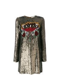 Gold Embroidered Sequin Shift Dress