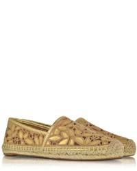 Tory Burch Rhea Gold Metallic Leather Embroidered Espadrille