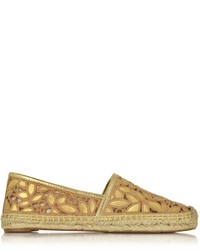 Tory Burch Rhea Gold Metallic Leather Embroidered Espadrille