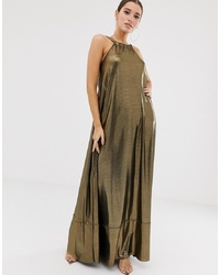 ASOS DESIGN Backless Metallic Maxi Dress With Pephem Detail