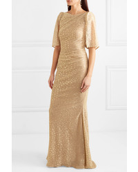 Talbot Runhof Cape Effect Draped Metallic Fil Coup Voile Gown