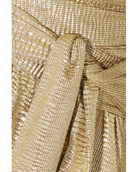 Halston Heritage Belted Metallic Cloqu Gown Gold