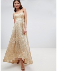 Bariano High Low Bandeau Maxi Dress In Metallic Jacquard