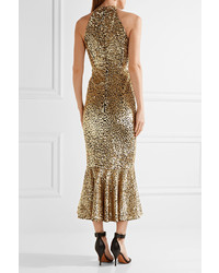 Michael Kors Michl Kors Collection Sequined Stretch Tulle Gown Gold
