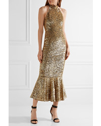 Michael Kors Michl Kors Collection Sequined Stretch Tulle Gown Gold