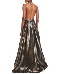 Jovani Plunging Halter Sleeveless Metallic Evening Gown