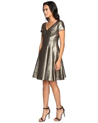 NUE by Shani Fit And Flare Metallic Dress With Sleeves
