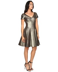 NUE by Shani Fit And Flare Metallic Dress With Sleeves