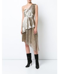 Adam Lippes Silk Lame One Shoulder Dress With Asymmetrical Detail